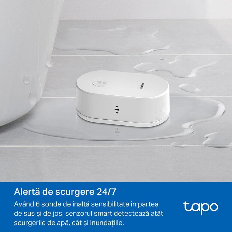 Tp-link tapo t300, senzor smart de scurgeri de apa (necesită hub tapo), wireless: 868, alimentare: 2 baterii tip aaa (incluse), dimensiuni: 84.5 × 46.5 × 30 mm.,  Smart home | electropc.ro