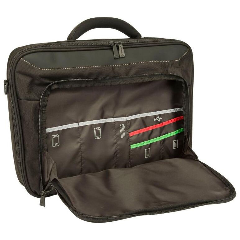 Geanta laptop targus classic+ clamshell, pentru laptopuri de 15.6", dimensiuni: 42 x 8 x 38cm, dimensiuni compartiment laptop: 38.7 x 2.5 x 26.5 cm, greutate 0.68 kg, negru/rosu,  Genti laptop | electropc.ro