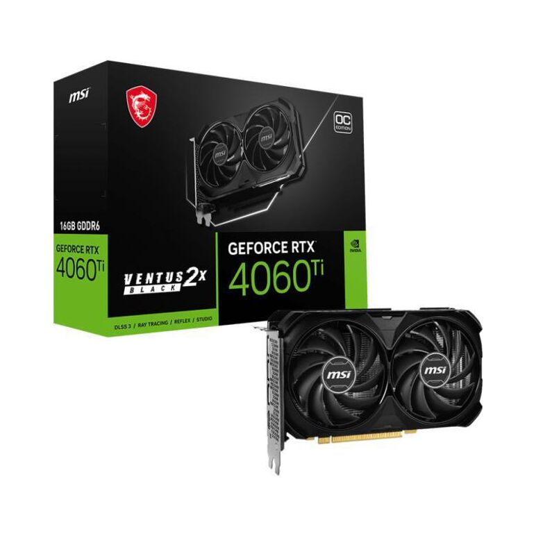 Placa video msi geforce rtx™ 4060 ti ventus 2x black 16g oc gddr6 pcie 4.0, 128bit, 3x dp 1xhdmi,  Placi video | electropc.ro