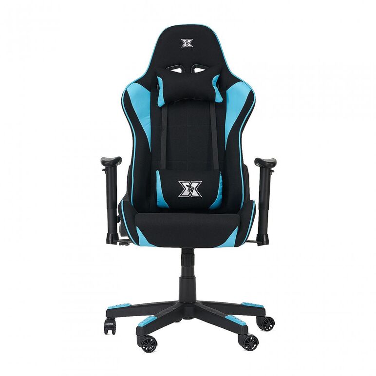 Scaun gaming x by serioux, torin, ajustabil, material textil, piston pe gaz, manere reglabile, baza stea cu 5 picioare, greutate maxima admisa 150kg, perne detasabile, negru si albastru,  Scaune gaming | electropc.ro