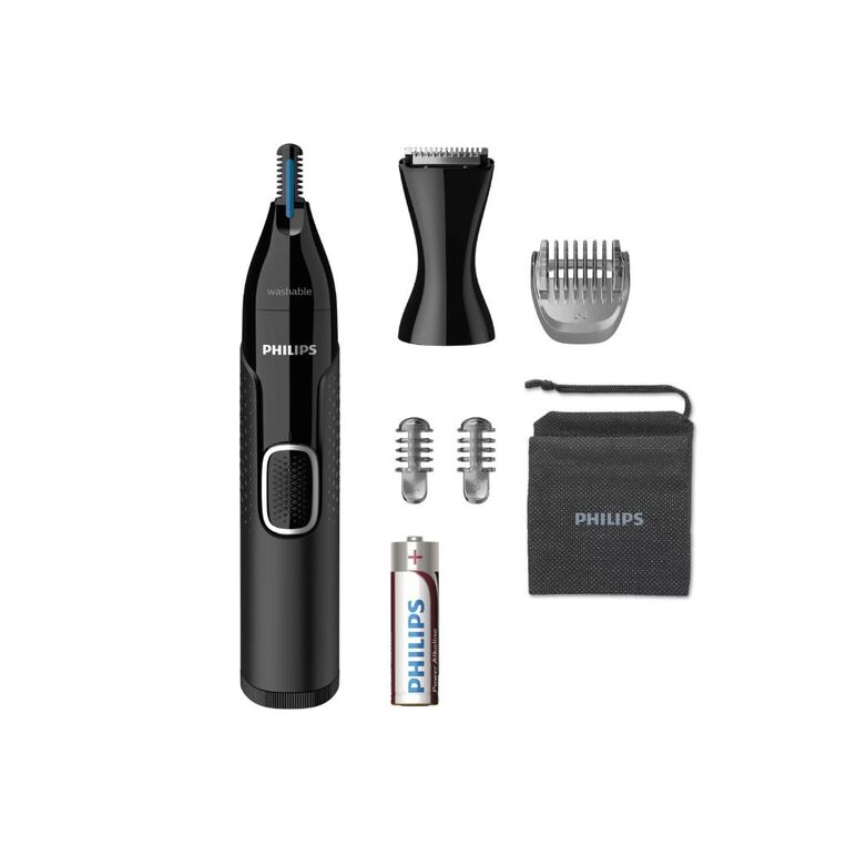 Trimmer pentru nas/urechi philips nt5650/16, baterie, lavabil, utilizare umed si suscat, tehnologie precision trim, otel inoxidabil, pieptene pentru sprancene, 2 piepteni 3-5 mm, negru,  Aparate de tuns | electropc.ro