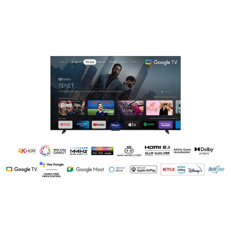 Televizor smart led tcl 98p745 249 cm (98``) 4k ultra hd 144hz wi-fi (model 2023),  Televizoare | electropc.ro