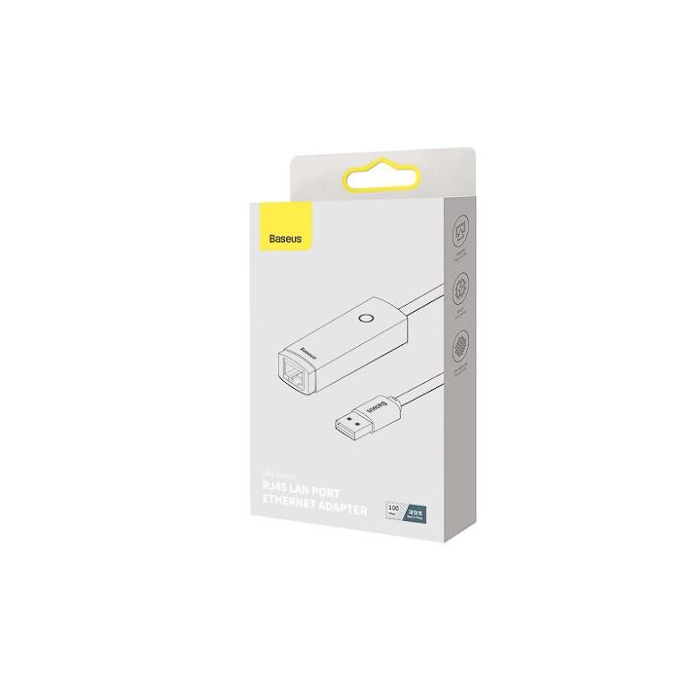 Adaptor retea baseus lite, usb 2.0 to rj-45 10/100 mbps adapter, metalic, led, gri,  Cabluri periferice | electropc.ro