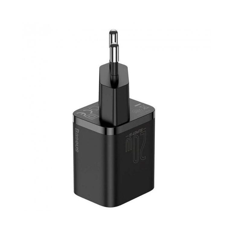 Incarcator retea baseus super si, quick charge 20w, 1 x usb type-c 5v/3a max, include cablu usb type-c la lightning iphone 1m, negru,  Incarcatoare telefoane | electropc.ro