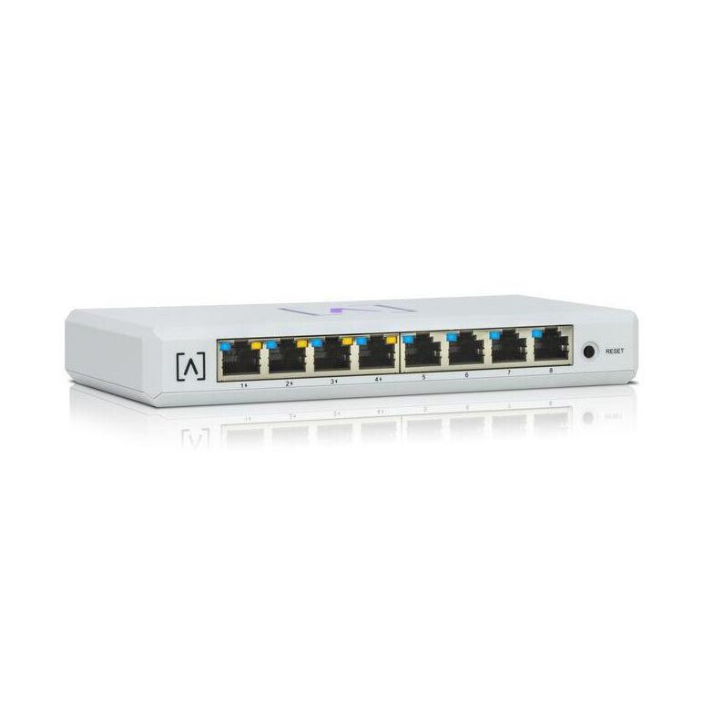Alta labs switch s8-poe , interfata: 8 x 10/100/1000mbps, 4x poe, buget poe: 60w, fara ventilator, dimensiuni: 25.7 x 180 x 81 mm, greutate 0.38kg.,  Switch-uri | electropc.ro