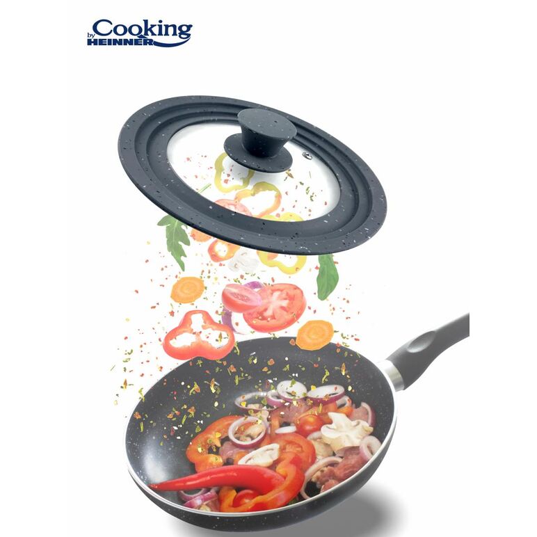 Capac sticla cu margine din silicon ajustabila pe 3 dimensiuni 28/30/32 cm, gri, cooking by heinner,  Oale si cratite | electropc.ro
