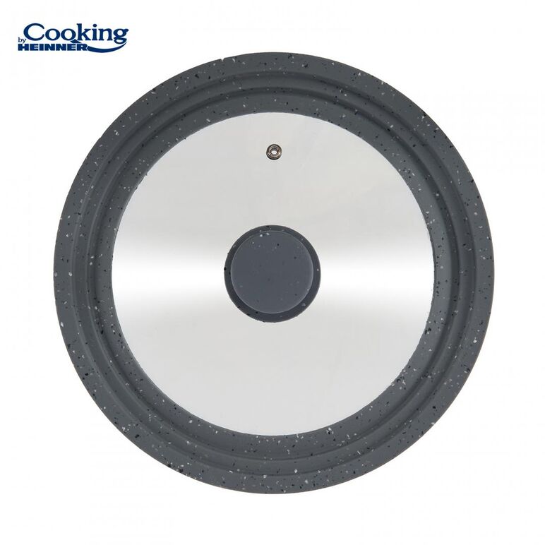 Capac sticla cu margine din silicon ajustabila pe 3 dimensiuni 28/30/32 cm, gri, cooking by heinner,  Oale si cratite | electropc.ro