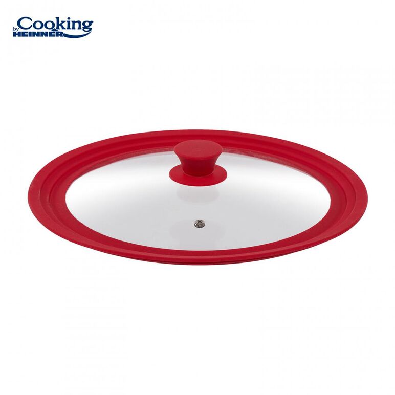 Capac sticla cu margine din silicon ajustabila pe 3 dimensiuni 28/30/32 cm, rosu, cooking by heinner,  Oale si cratite | electropc.ro
