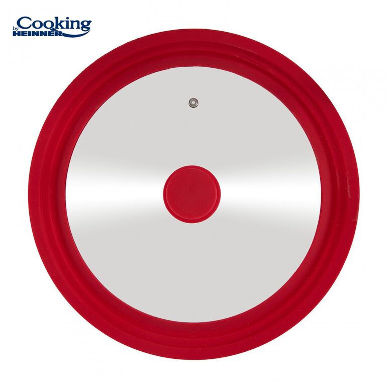 Capac sticla cu margine din silicon ajustabila pe 3 dimensiuni 28/30/32 cm, rosu, cooking by heinner,  Oale si cratite | electropc.ro