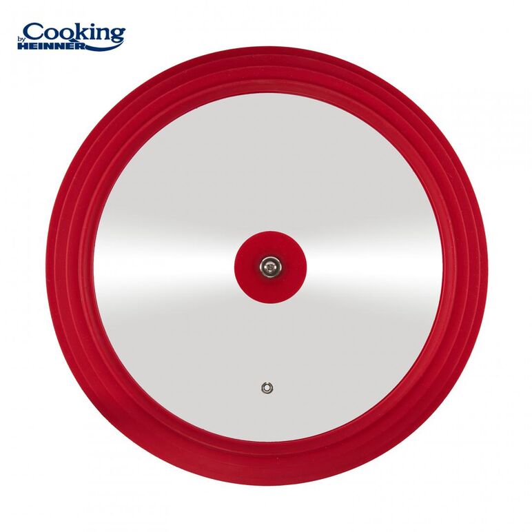 Capac sticla cu margine din silicon ajustabila pe 3 dimensiuni 28/30/32 cm, rosu, cooking by heinner,  Oale si cratite | electropc.ro