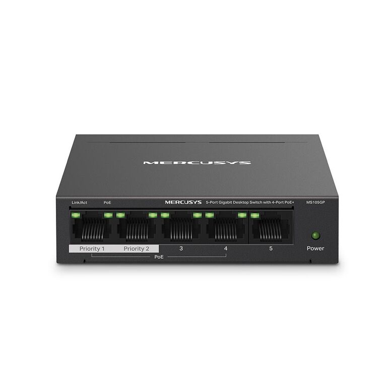 Mercusys desktop switch 5port ms105gp poe, interfata: 5 x 5× 10/100/1000 mbps rj45 ports, 4 x poe, poe power budget: 65 w, standarde si protocoale: ieee 802.3x flow control, dimensiuni: 99.8*98*25mm,,  Switch-uri | electropc.ro