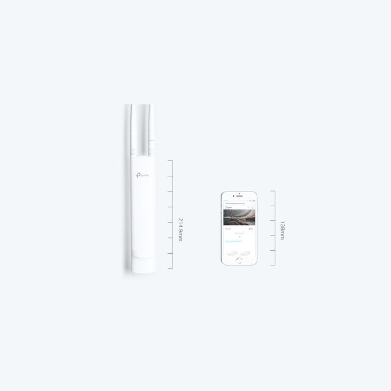 Tp-link 300mbps wireless n outdoor access point, interfata: 1 x rj45 10/100, 48v passive poe, dimensiuni: 214.9 × 46 × 37.7 mm, 2 x antene externe, rezistenta la vreme: ip65, montare: perete, stalp, capacitate clienti: 100+, standarde: ieee 802.11n/g/b, f,  Access point & Range Ext. | electropc.ro