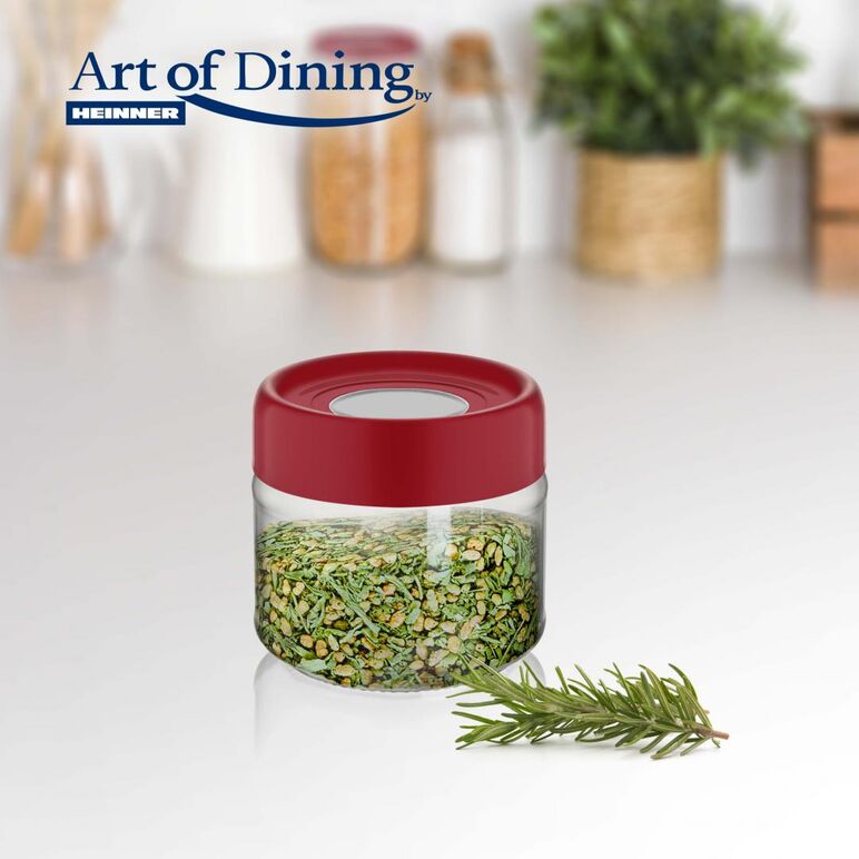 Borcan depozitare sticla  cu capac, 300 ml  rosu, art of dining by heinner,  Boluri & Cutii alimente | electropc.ro