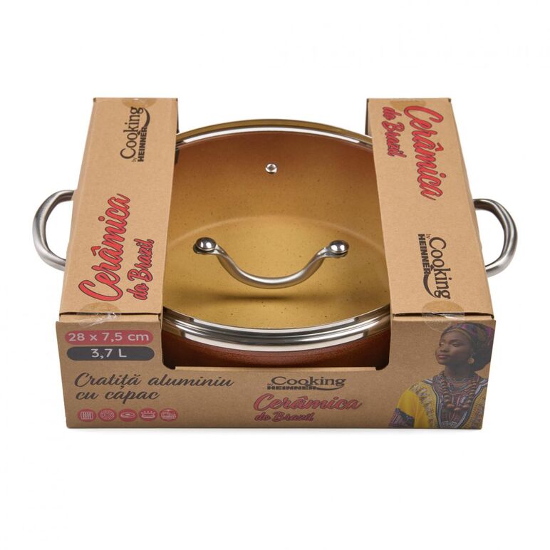 Cratita aluminiu+capac 28x7.5 cm, 3.7l, cerÂmica do brazil, cooking by heinner,  Tavi copt | electropc.ro