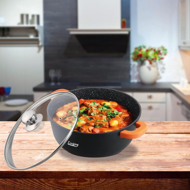 Cratita aluminiu turnat+capac, 20x8.5 cm, 2.3 l, dark line, cooking  by heinner,  Tavi copt | electropc.ro