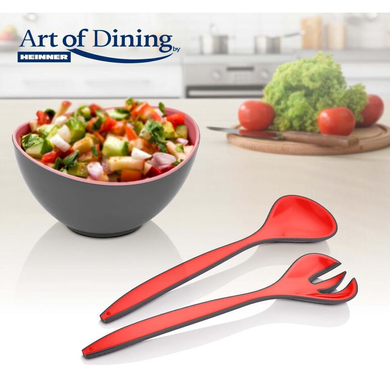 Pachet : doua boluri ovale  bicolore 14 / 25 cm + set lingura si furculita pentru salata, rosu, art of dining by heinner,  Accesorii bucatarie | electropc.ro