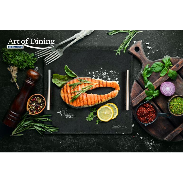 Platou ardezie patrat manere inox, 30x30 cm, cooking by heinner,  Farfurii & Boluri de Servire | electropc.ro