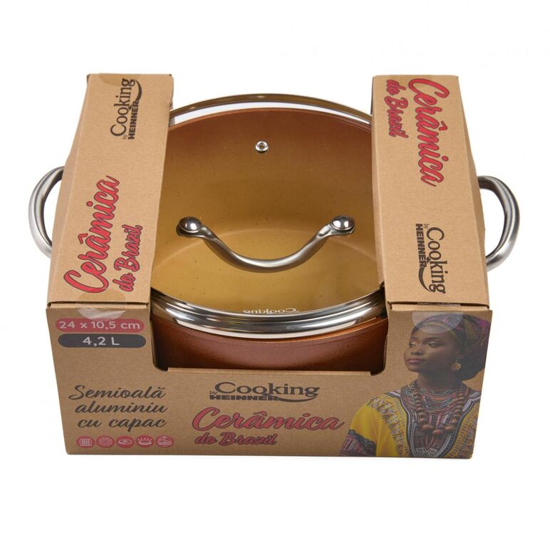 Semioala aluminiu+capac, 24x10.5 cm, 4.2 l, cerÂmica do brazil, cooking  by heinner,  Tavi copt | electropc.ro