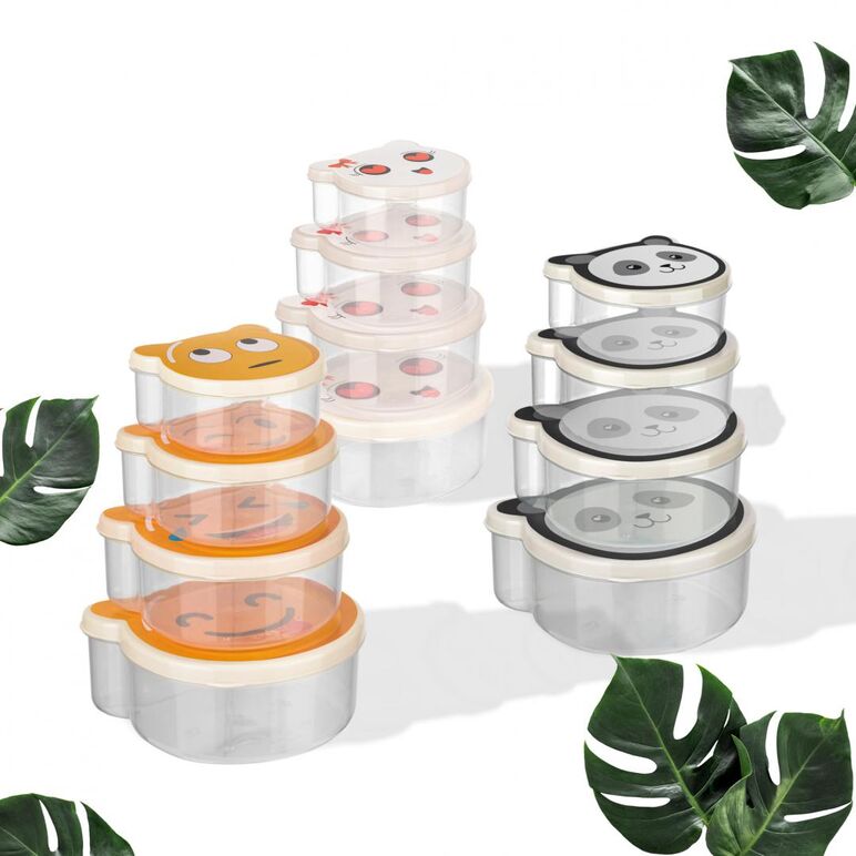 Set 4 caserole cu capac , plastic,  art of dinning by heinner ( mix 3 modele in bax  - smiley/ pucca / bear),  Boluri & Cutii alimente | electropc.ro