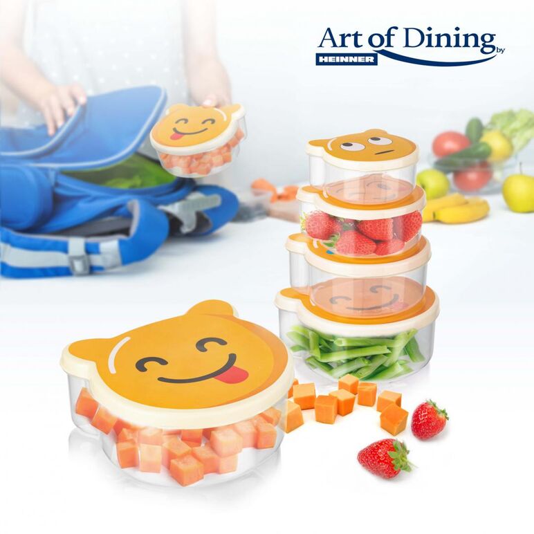 Set 4 caserole cu capac , plastic,  art of dinning by heinner ( mix 3 modele in bax  - smiley/ pucca / bear),  Boluri & Cutii alimente | electropc.ro
