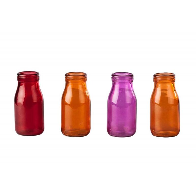 Set 4 sticle colorate + tava, 200ml, material sticla colorata, tava material lemn,  Accesorii bucatarie | electropc.ro