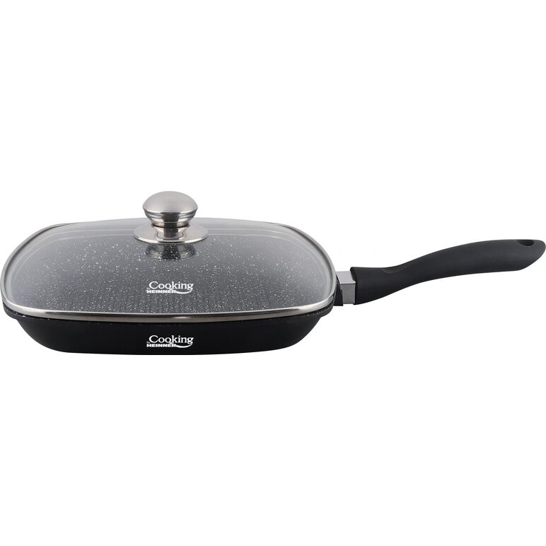 Tigaie grill aluminiu + capac 28 x 4.5 cm , dark line, cooking  by heinner,  Tigai si seturi | electropc.ro