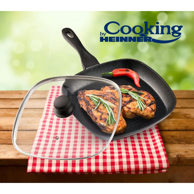 Tigaie grill aluminiu+capac, 28x4cm, black sand, cooking  by heinner,  Tigai si seturi | electropc.ro