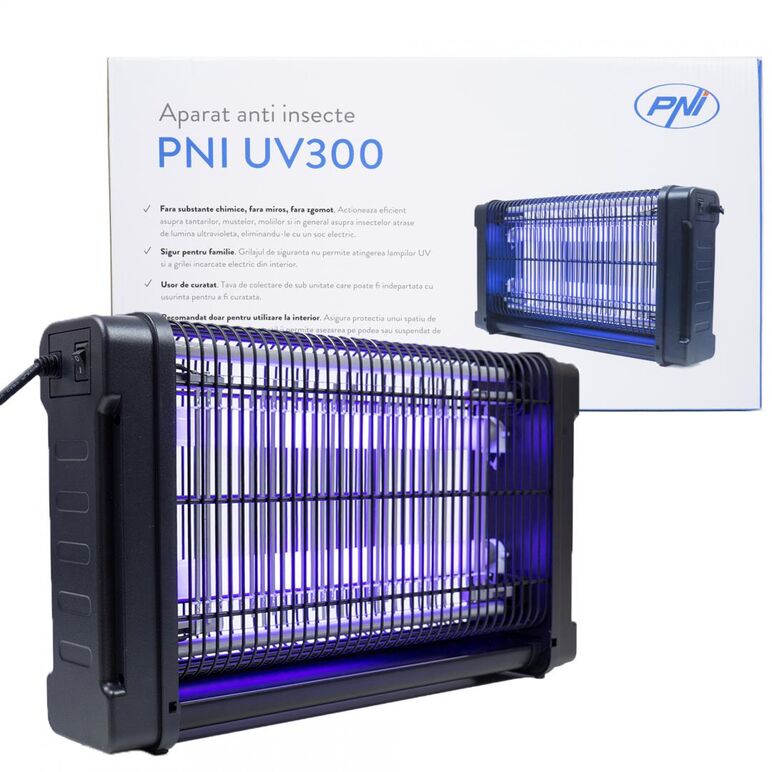 Aparat anti insecte pni uv300 anti tantari, anti muste, insectocutor cu 2 tuburi ultraviolete, 20w, interior si exterior, montaj pe podea sau tavan, dimensiuni: 440 x 260 x 85 mm, lungime cablu: 100cm, putere: 20w,  Accesorii decorative | electropc.ro