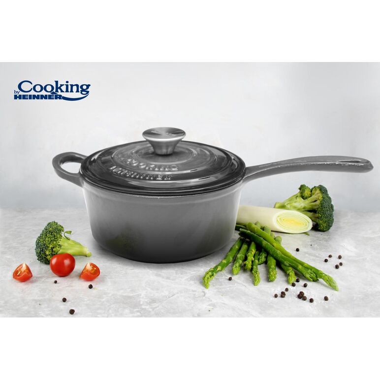 Caserola fonta emailata + capac 19 x 9 cm, 1.8 l, marble  grey, cooking by heinner,  Tigai si seturi | electropc.ro