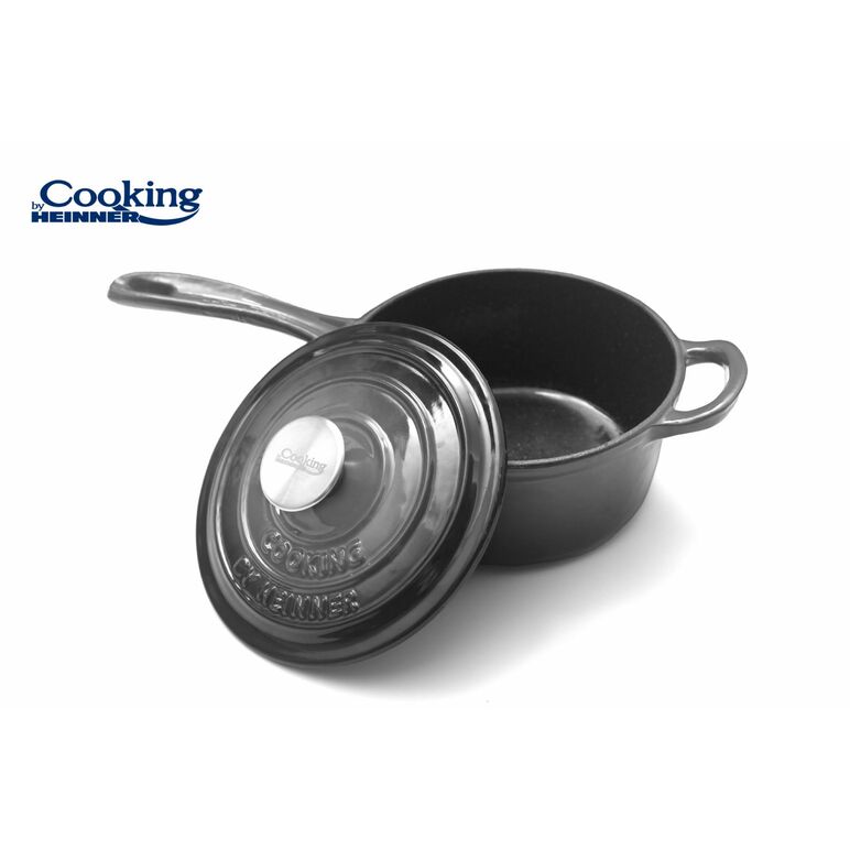Caserola fonta emailata + capac 19 x 9 cm, 1.8 l, marble  grey, cooking by heinner,  Tigai si seturi | electropc.ro