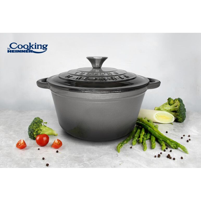 Cratita fonta emailata  + capac 22 x 9.5 cm, 2.9 l, marble grey, cooking by heinner,  Tavi copt | electropc.ro
