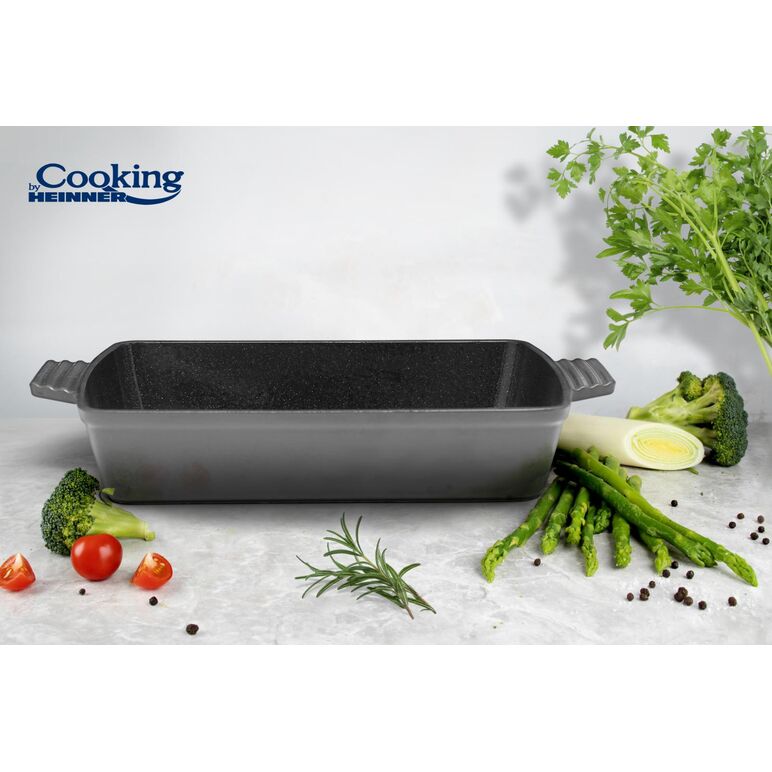 Tava fonta emailata 33 x 23 x 7 cm, marble grey, cooking by heinner,  Tavi copt | electropc.ro