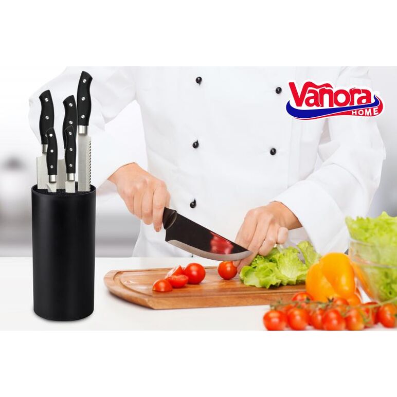 Bloc cutite universal 22.5 x 11cm, vanora home, mix culori in bax (8 bucati negru+4 bucati rosu),  Cutite & seturi | electropc.ro