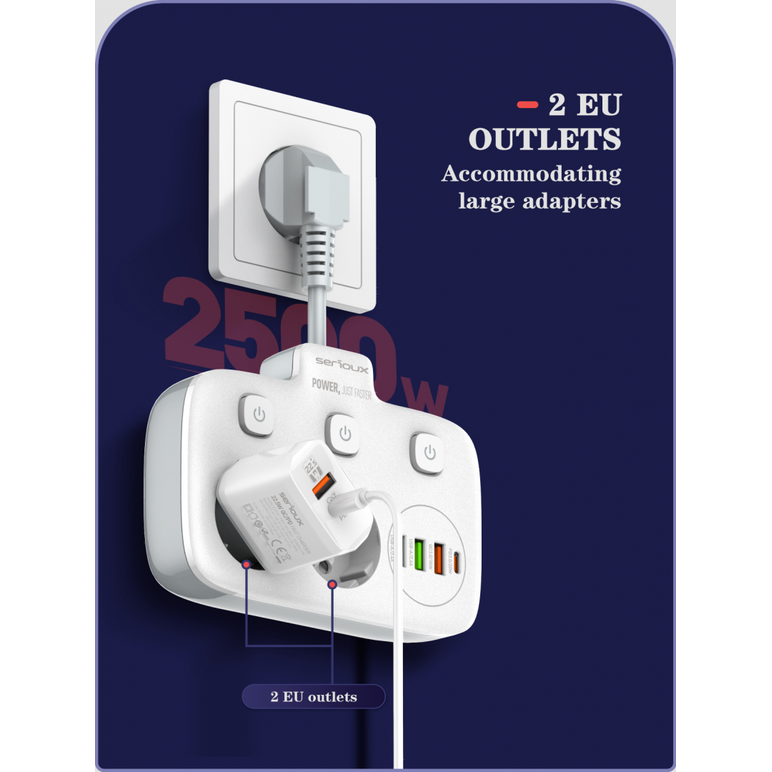 Prelungitor cu protectie serioux qc3.0. parametri nominali: 2500w-10a(max) 250v intrare: ac100-250v 10a 50/60hz ieșire pd: 5v=3a 9v=2.22a 12v=1.67a 20w (max) ieșire qc: 5v-3a 9v=2a 12v=1.5a 18w (max) ieșire auto-id: 5v-2.4a 12w (max) putere totală: 20w ma,  Prelungitoare | electropc.ro