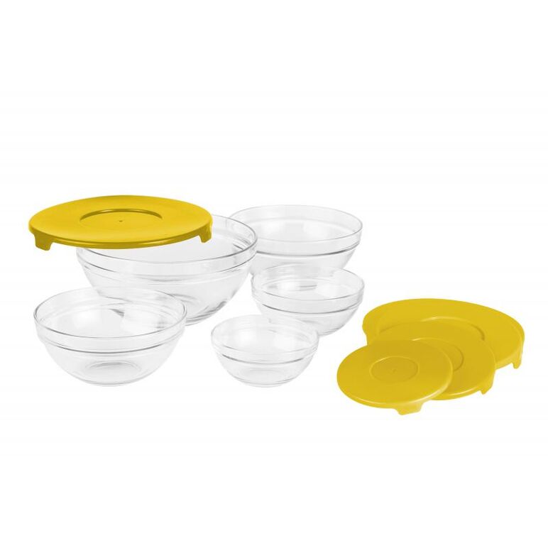 Set 5 boluri de sticla cu capac,galben,vanora home,  Farfurii & Boluri de Servire | electropc.ro
