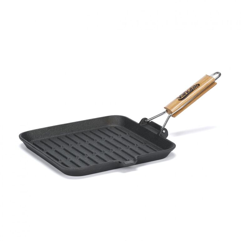 Tigaie grill fonta pura cu maner lemn detasabil, 23x2 cm, vanora home,  Tigai si seturi | electropc.ro