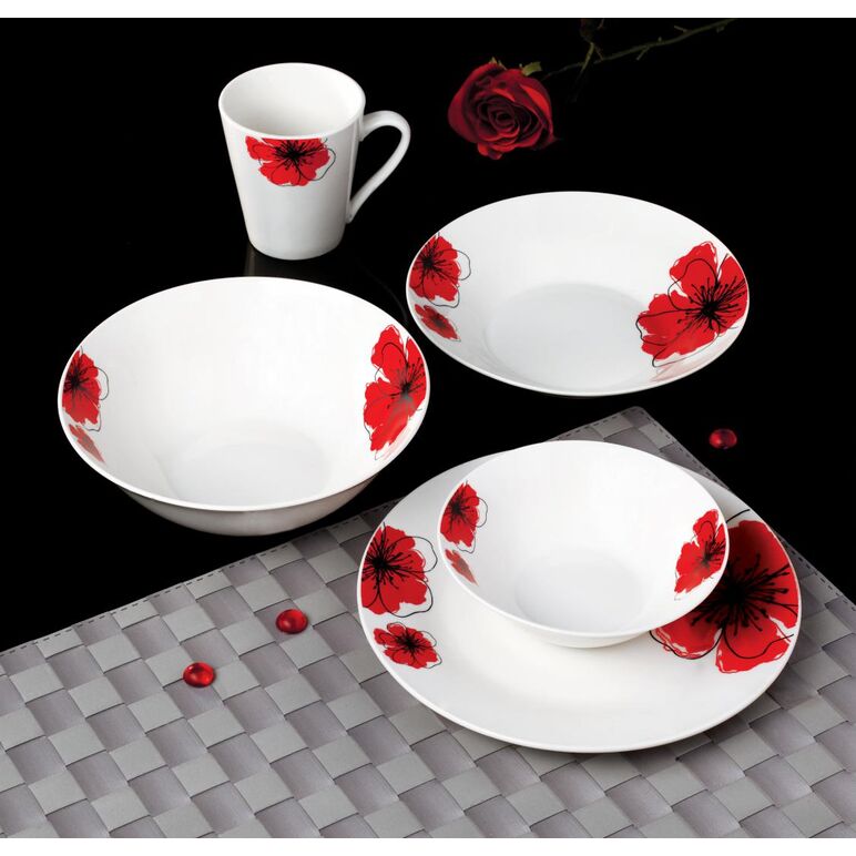 Farfurie adanca portelan 20 cm, red flowers,vanora home,  Farfurii & Boluri de Servire | electropc.ro