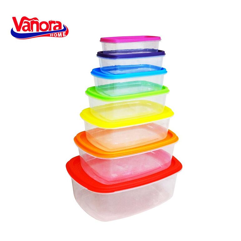 Set 7 caserole dreptunghiulare cu capace,plastic, vanora home,  Boluri & Cutii alimente | electropc.ro