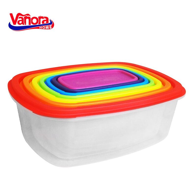 Set 7 caserole dreptunghiulare cu capace,plastic, vanora home,  Boluri & Cutii alimente | electropc.ro