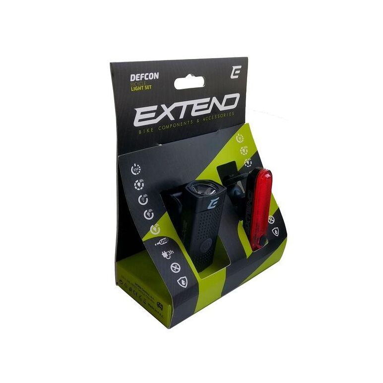 Set lumini cu acumulator extend defcon, 350 lm + 10 lm,  Accesorii ciclism | electropc.ro