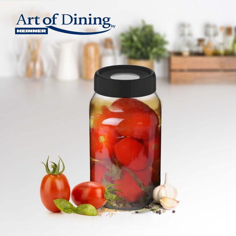 Borcan depozitare sticla  cu capac,1 l negru, art of dining by heinner,  Boluri & Cutii alimente | electropc.ro