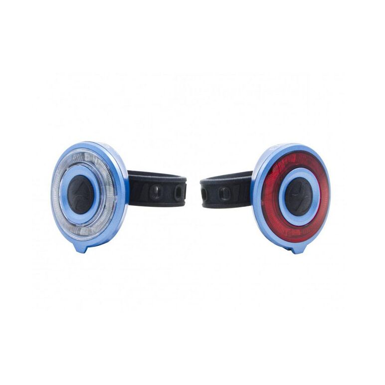 Set lumini far+stop, 2 led-uri rosii, 2 led-uri uri albe, baterii: 2 x 2 cr2032 3v, greutate: 2x35gr, autonomie:70/95 h,  Accesorii ciclism | electropc.ro