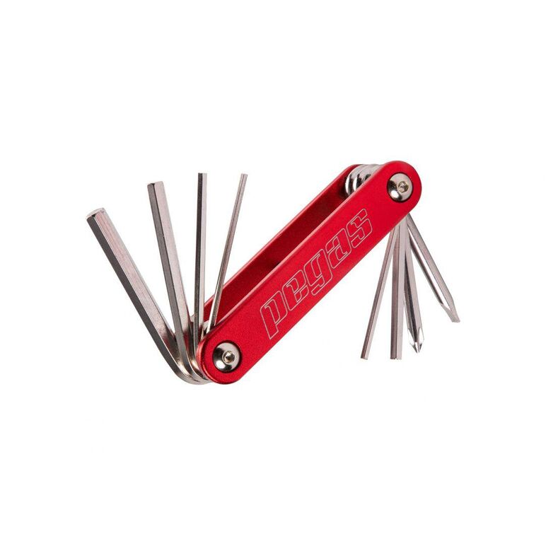 Set scule pegas 8 in 1 otel, imbus 2, 2.5, 3, 4, 5, 6mm, surubelnita dreapta 5mm, surubelnita cruce ph 1, culoare rosu,  Accesorii ciclism | electropc.ro
