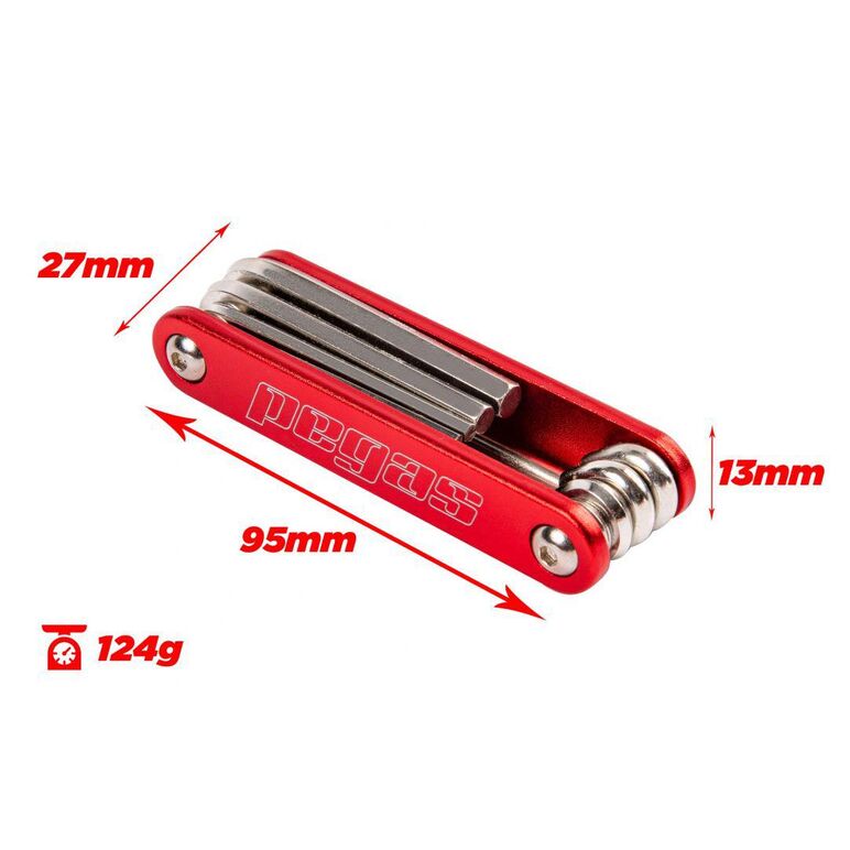 Set scule pegas 8 in 1 otel, imbus 2, 2.5, 3, 4, 5, 6mm, surubelnita dreapta 5mm, surubelnita cruce ph 1, culoare rosu,  Accesorii ciclism | electropc.ro