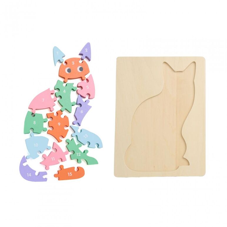 Puzzle pisica din lemn, 16 piese,  Jocuri educative | electropc.ro