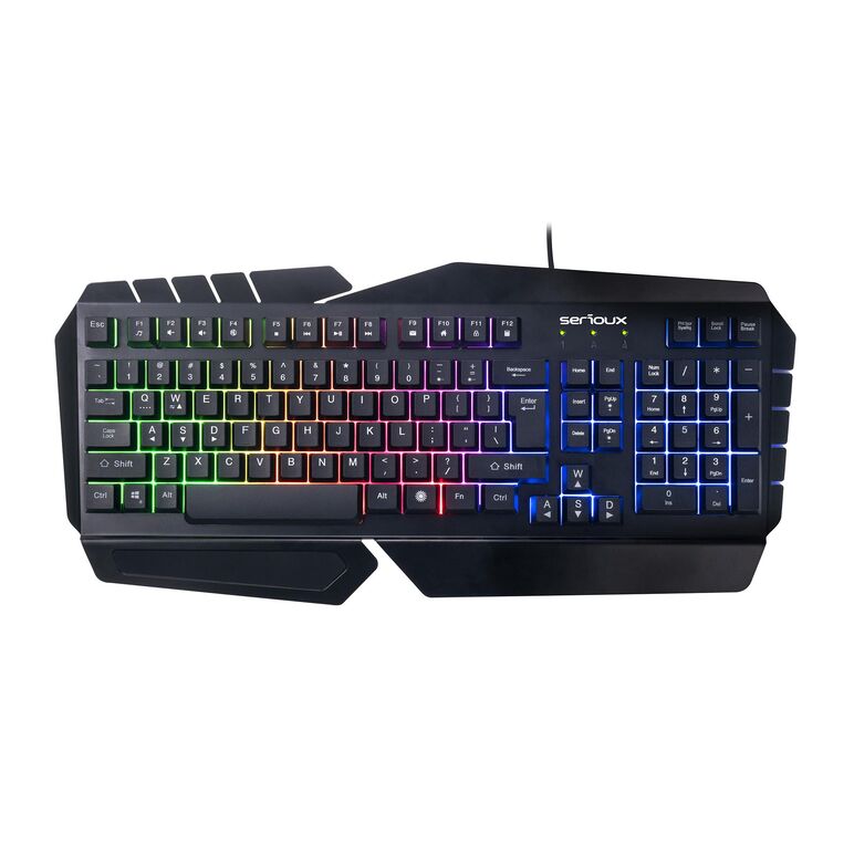 Tastatura gamig serioux andor, 104 taste, 19 taste anti-ghosting , design ergonomic, iluminare rainbow, structura metalica neagra, taste negre, design cu palm rest, cablu usb 1.5m pvc, plug and play, compatibila cu windows 2000/xp/9x/vista/7/8/10,  Tastaturi | electropc.ro