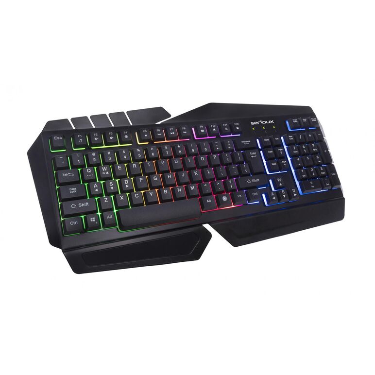 Tastatura gamig serioux andor, 104 taste, 19 taste anti-ghosting , design ergonomic, iluminare rainbow, structura metalica neagra, taste negre, design cu palm rest, cablu usb 1.5m pvc, plug and play, compatibila cu windows 2000/xp/9x/vista/7/8/10,  Tastaturi | electropc.ro