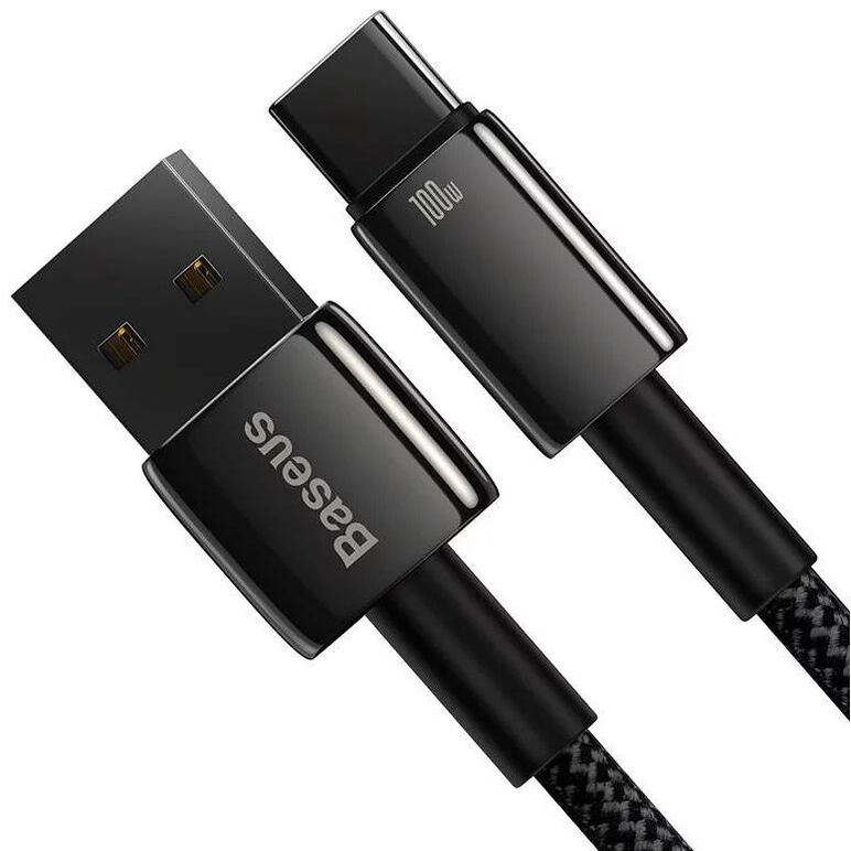 Cablu alimentare si date baseus, fast charging data cable pt. smartphone, usb la usb type-c (t), 100w, 480mbps, aliaj zinc, braided(nylon), 2m, negru,  Cabluri periferice | electropc.ro