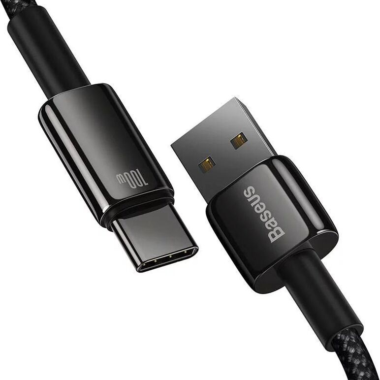 Cablu alimentare si date baseus, fast charging data cable pt. smartphone, usb la usb type-c (t), 100w, 480mbps, aliaj zinc, braided(nylon), 2m, negru,  Cabluri periferice | electropc.ro