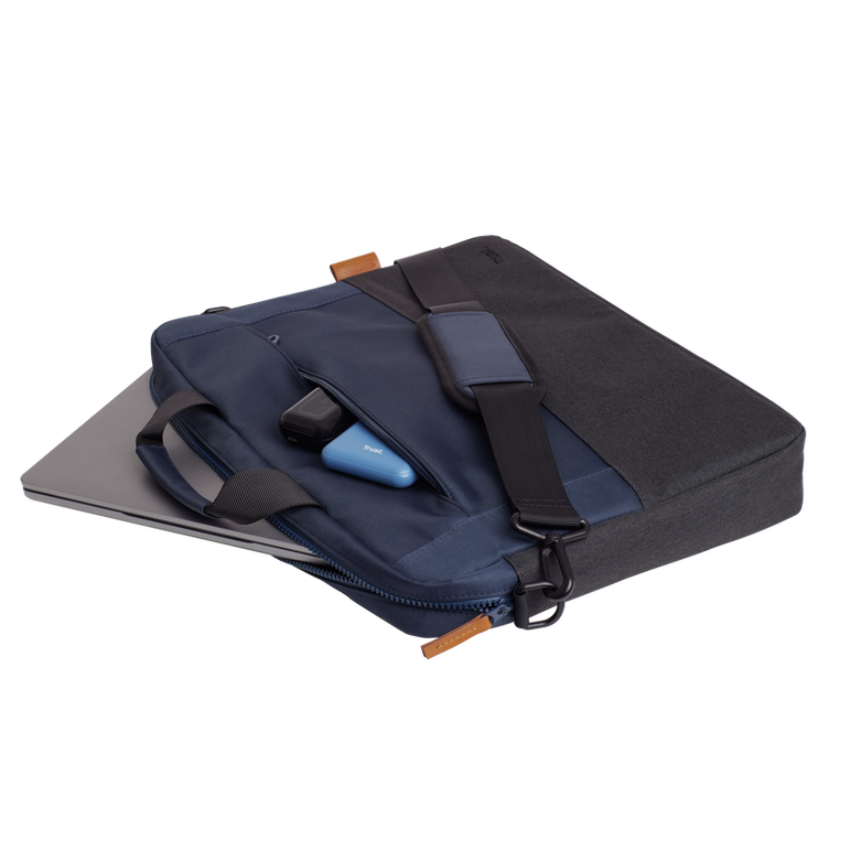 Geanta laptop trust lisboa, pentru laptopuri cu diagonala pana in 15.6",2 compartimente, material pom, rpet polyester, rpet, volum 2.1 l, albastru,  Genti laptop | electropc.ro